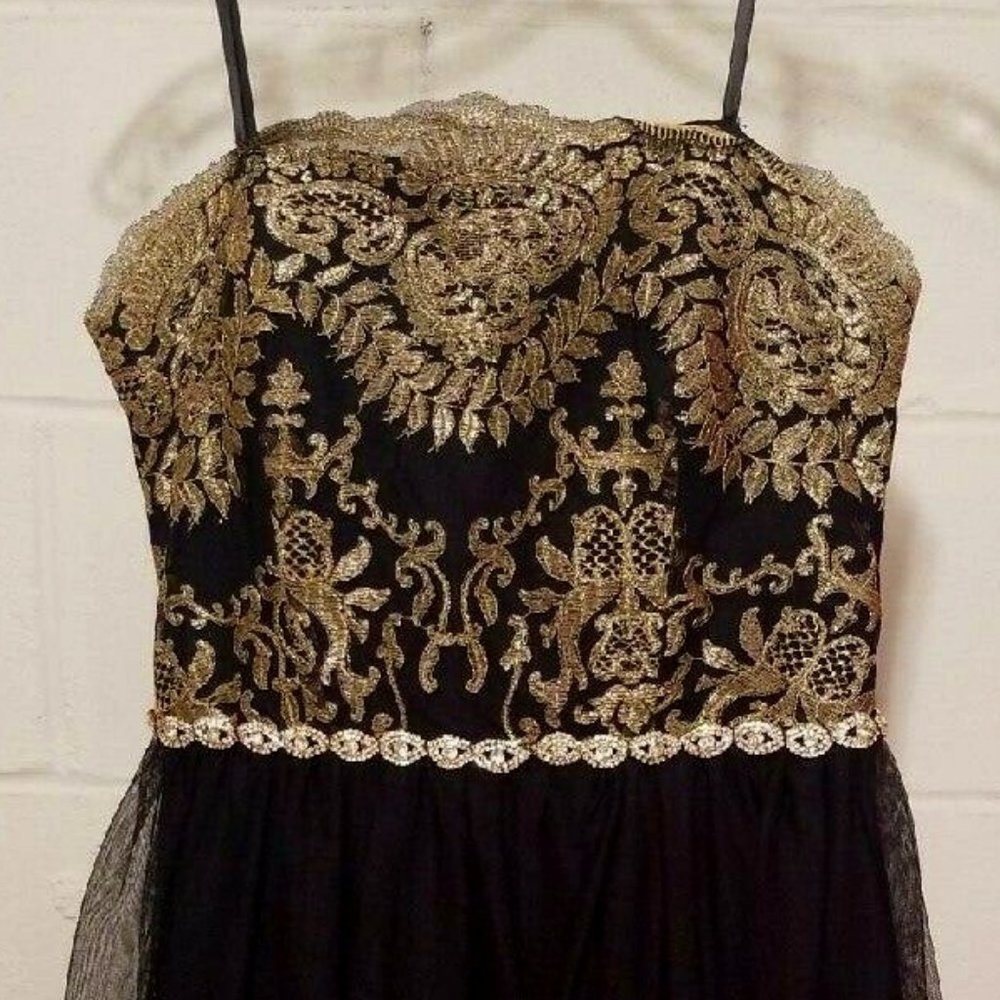 Jodi Kristopher Jr A-Line Dress Black Gold Size 9
